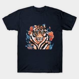 Tiger with Peonies by Cindy Rose Studio T-Shirt